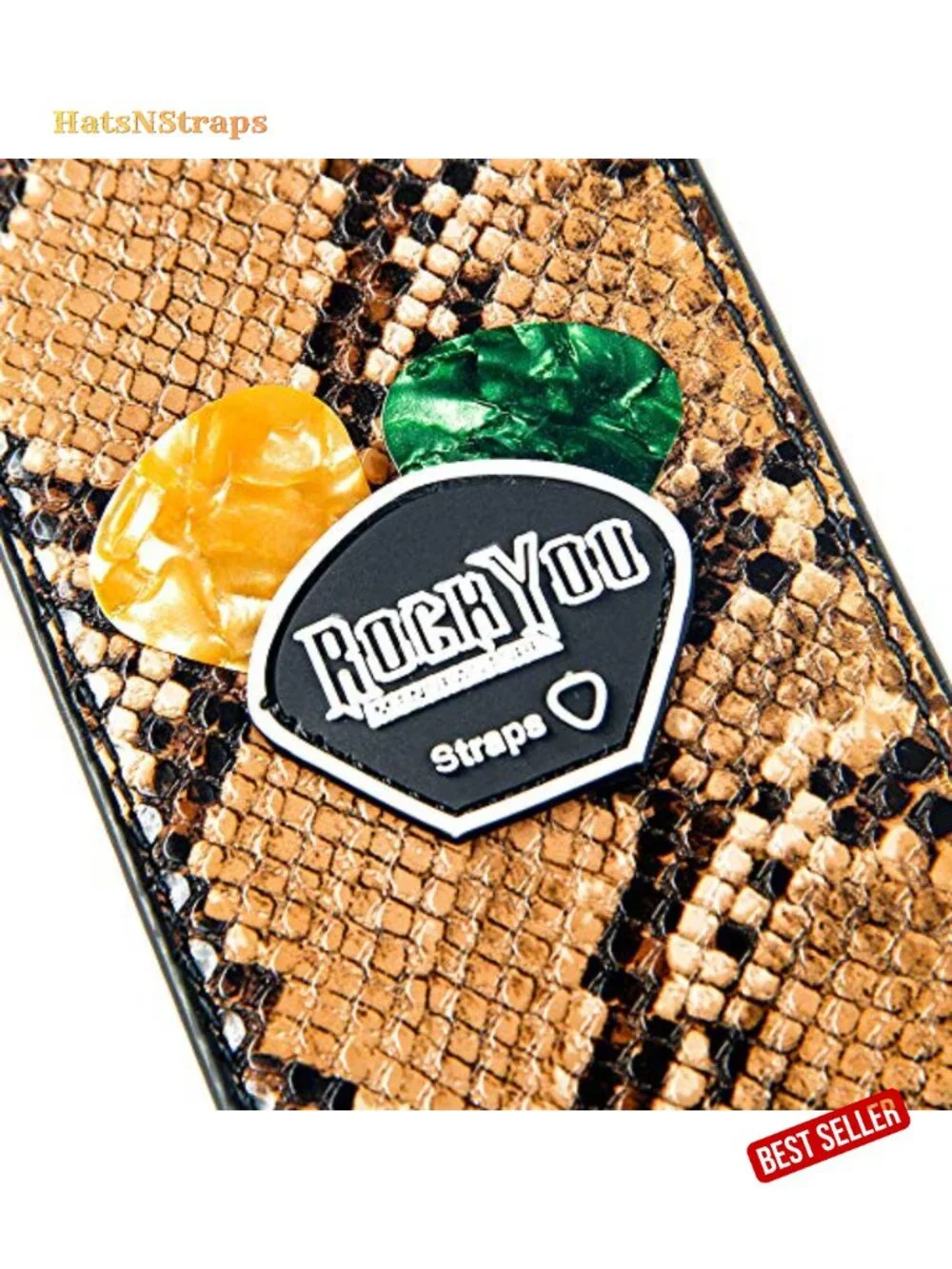 Snake Pattern Soft PU Leather Guitar Strap with Picks